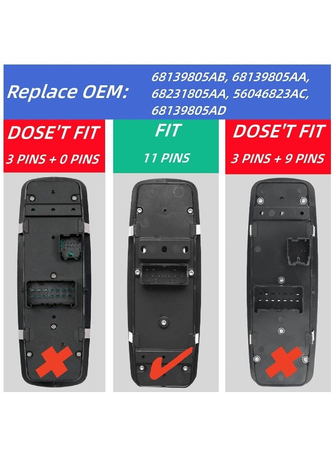 Topleo Power Window Switch Front Driver Side Replacement for 2011-2020 Chrysler 300, 2015-2017 Chrysler 200, 2011-2019 Dodge Charger, 2016-2022 Ram 1500 2500 3500 4500 5500, Replace OE 68139805AB 68139805AA - Image 3