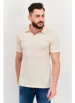 Project Essentials Men Regular Fit Short Sleeve Textured Polo Shirt, Beige  - Image 1