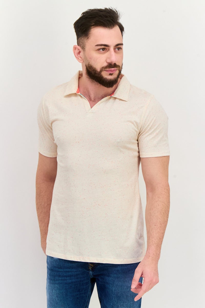 Project Essentials Men Regular Fit Short Sleeve Textured Polo Shirt, Beige - Image 1