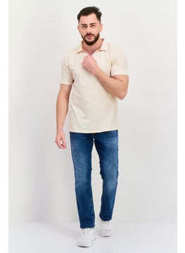 Project Essentials Men Regular Fit Short Sleeve Textured Polo Shirt, Beige  - Image 4
