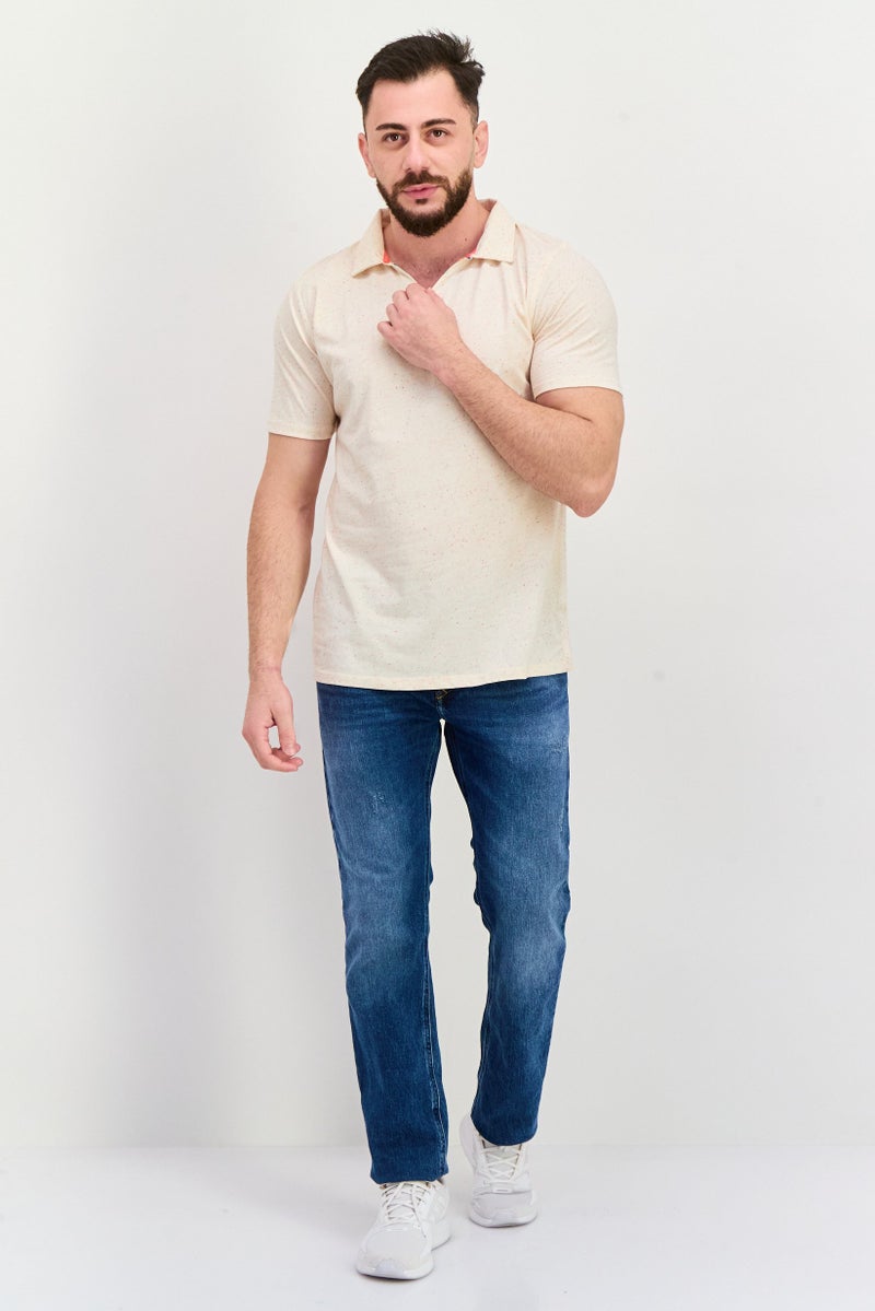 Project Essentials Men Regular Fit Short Sleeve Textured Polo Shirt, Beige - Image 4