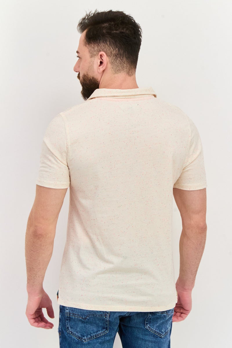 Project Essentials Men Regular Fit Short Sleeve Textured Polo Shirt, Beige - Image 3