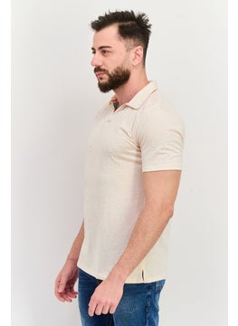 Project Essentials Men Regular Fit Short Sleeve Textured Polo Shirt, Beige  - Image 2