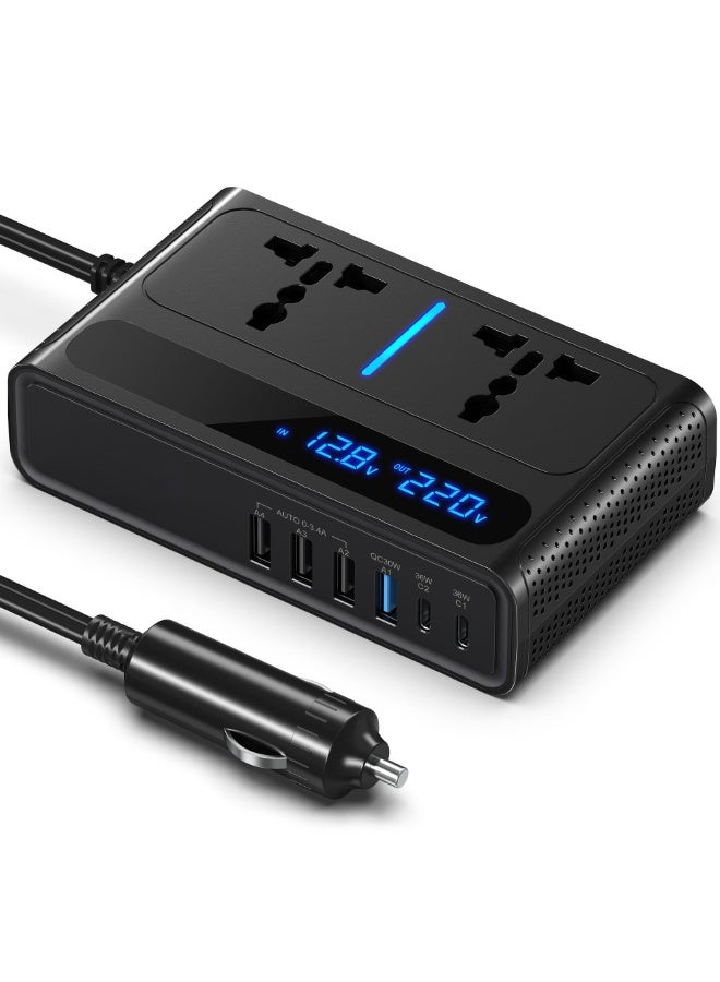 200W Power Inverter,Car Power Inverter 12V to 240V with 2 Sockets, 4 USB Ports and 2 Type-C Ports,Fast Charging Car Voltage Converter Inverter,with Lighter Plug,Suitable for Laptops, iPads - Image 1