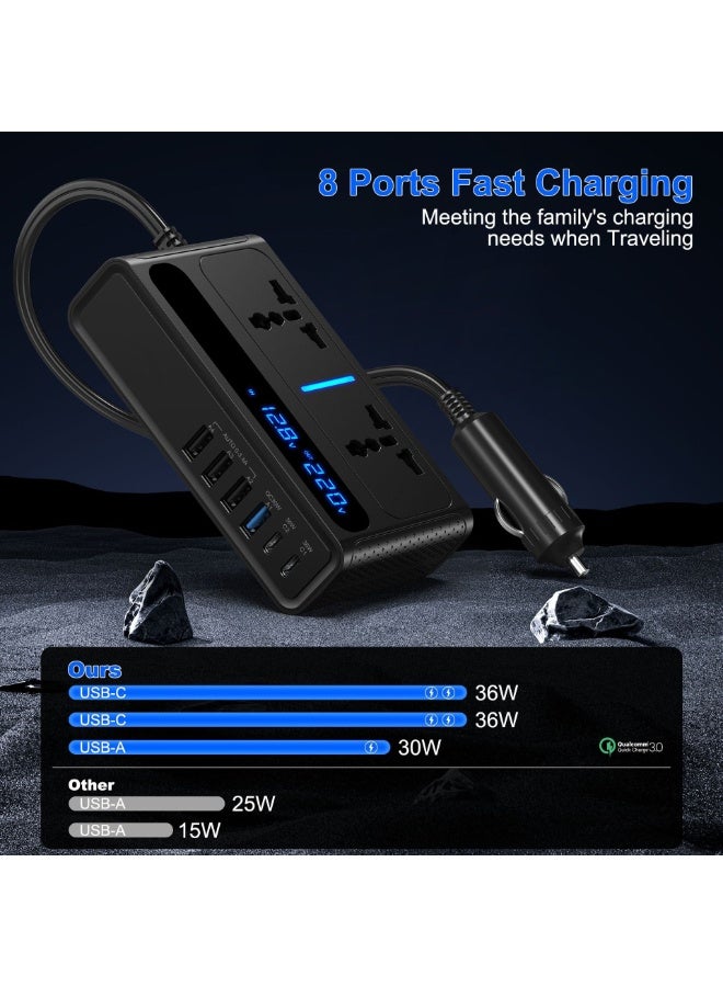 200W Power Inverter,Car Power Inverter 12V to 240V with 2 Sockets, 4 USB Ports and 2 Type-C Ports,Fast Charging Car Voltage Converter Inverter,with Lighter Plug,Suitable for Laptops, iPads - Image 2