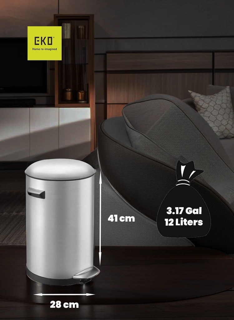 EKO BELLE SERIES | Brushed Stainless Steel Finish | Soft-Closing | Fingerprint-Resistant | Deluxe Pedal Trash & Garbage Bin | Multiple Sizes ( 5 - 30 L) To Suit Different Places | 12 Liters - Image 3