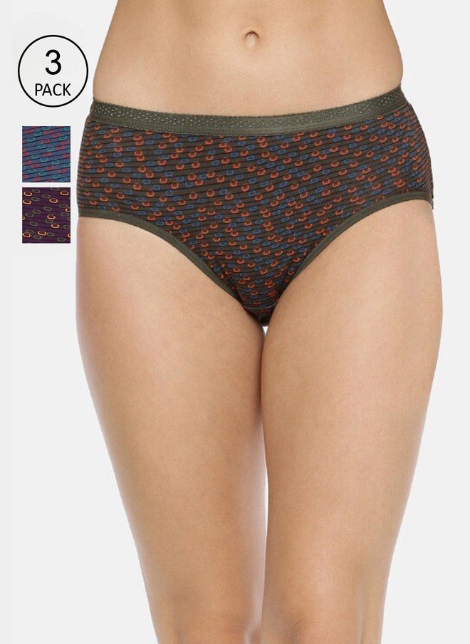 Red Rose RedRose Women Pack Of 3 Printed Hipster Briefs - Brown, Blue, and Green - Image 1