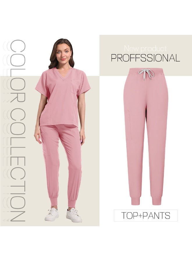 Loquat Womens Medical Scrubs Set Medical Uniform Set Pink - Image 1