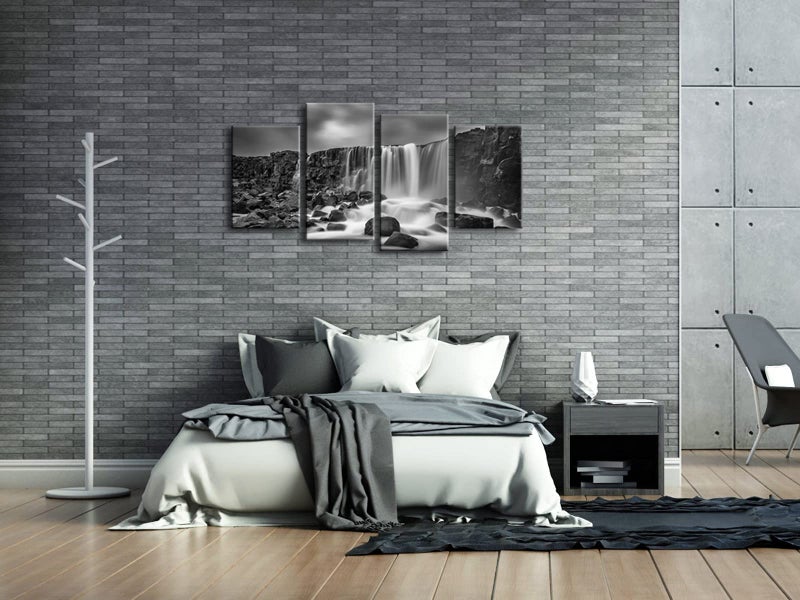 Pyradecor 4 panels Black and White Rocky Waterfall Pictures Paintings on Canvas Wall Art Prints for Wall Decor Living Room Modern Grace Landscape Sea Beach Giclee Canvas Print Artwork Home Decorations - Image 2