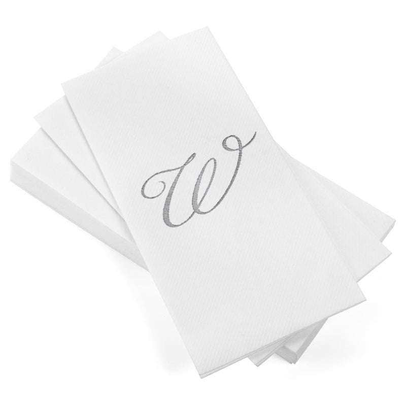AH AMERICAN HOMESTEA AH AMERICAN HOMESTEAD Disposable Hand Towels for Bathroom 50 Count - Guest Bathroom Essentials -Bathroom Paper Towels - Monogrammed Disposable Napkins - Wedding Napkins in Paper Towel Tray (Silver  W) - Image 1