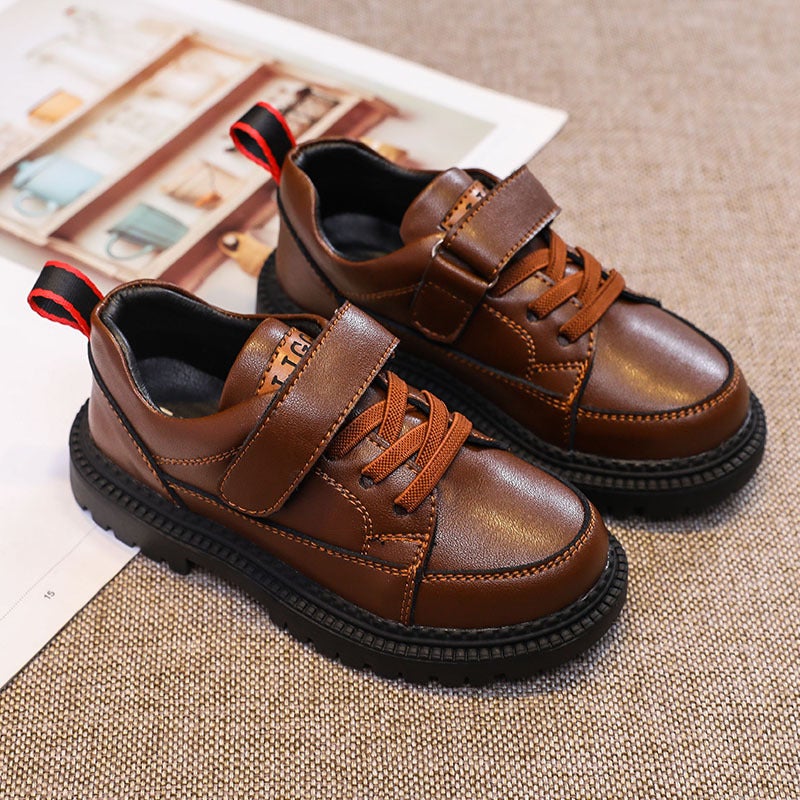 Boys' Leather Shoes Genuine Leather Black Spring & Fall Soft-Soled British Flats Primary School Boys Kidsren'S Performance Shoes - Image 1