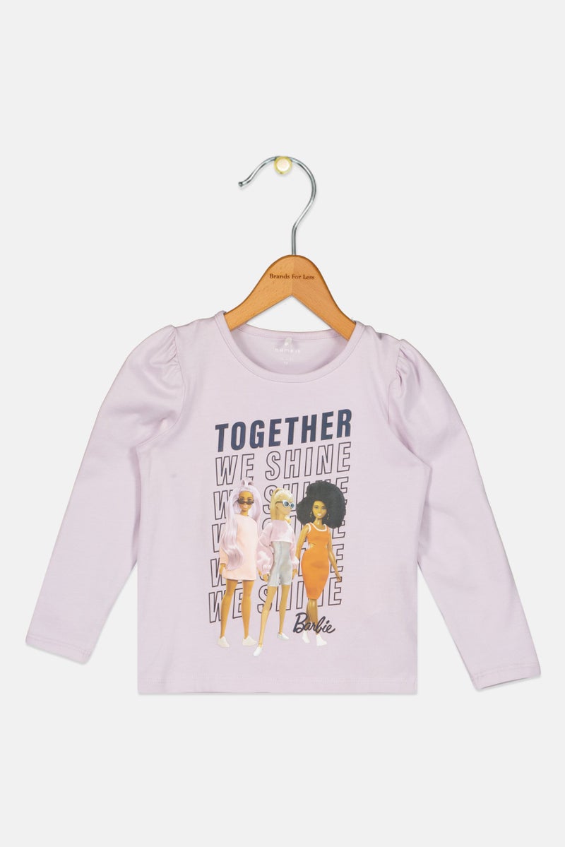 NAME IT Toddlers Girl Crew Neck Long Sleeve Graphic Print T-Shirt, Lilac - Image 1