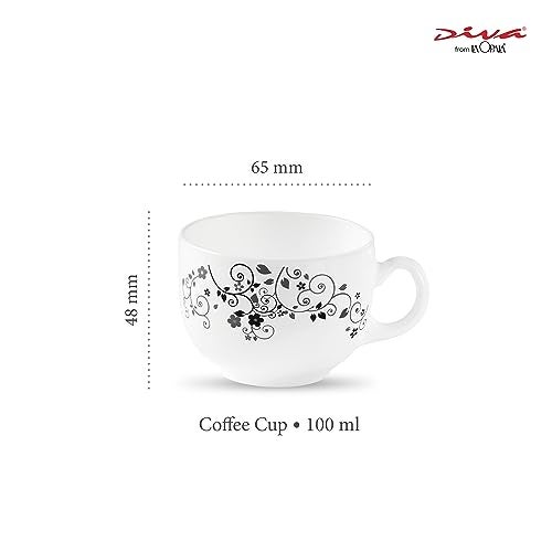 La Opala Diva, Opal Glass Crockery | Coffee Cup Iris, Set of 6 | Mystrio Black, 100 ml | for Tea & Coffee | Microwave Safe | 100% Vegetarian | Toughened Extra Strong | Super Light | Super White - Image 2