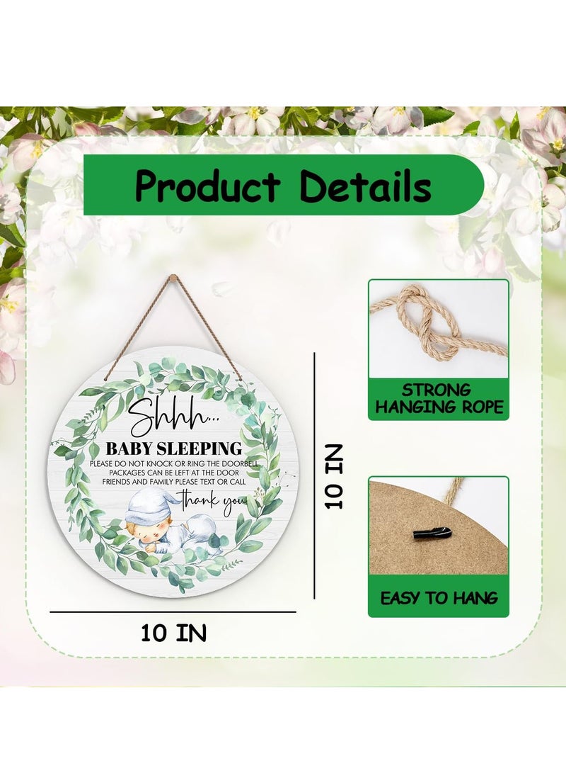 Maxsafe Baby Sleeping Sign for Front Door - Do Not Knock or Ring Doorbell, Wooden Hanging Sign for Farmhouse Porch, Nursery, Greenery Wood Door Hanger for Outdoor, Kids Room Wall Decor | Set of 1 - Image 2