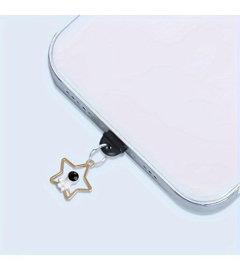 2 Pcs Star Moon Astronaut Dust Plug For iPhone Type C Cute Diy Pendant - Image 3