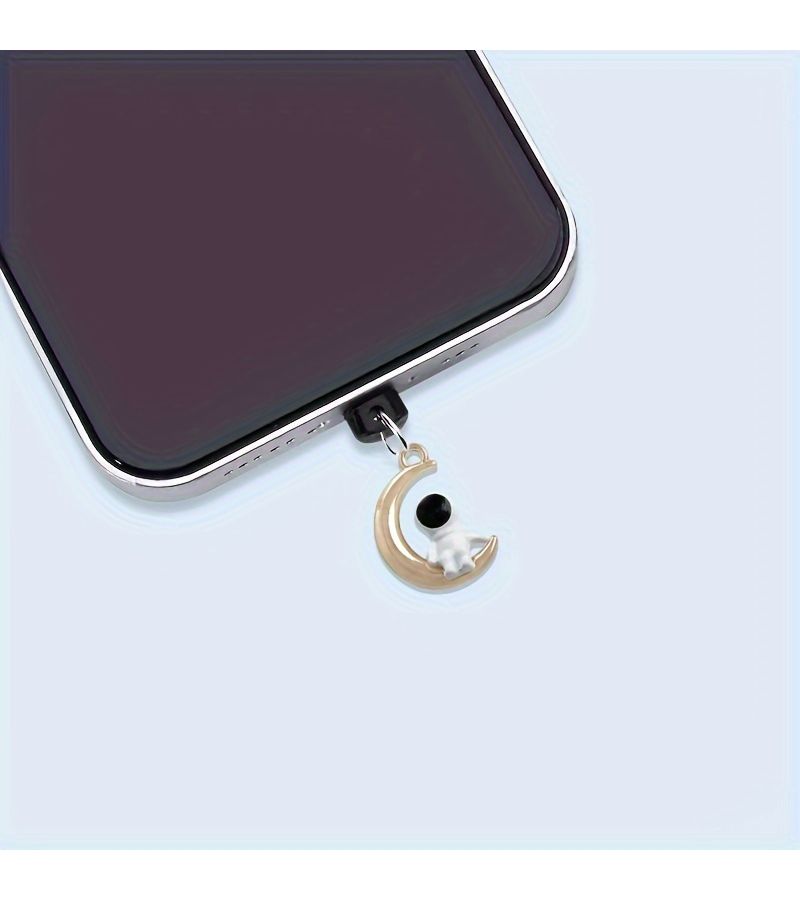 2 Pcs Star Moon Astronaut Dust Plug For iPhone Type C Cute Diy Pendant - Image 4