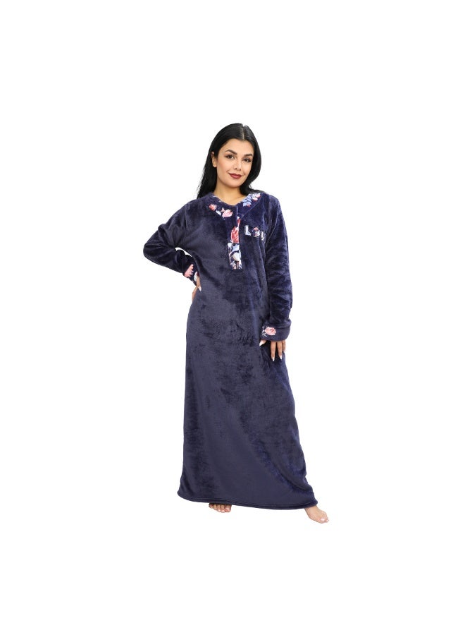 دعدوش  قميص نوم نسائي طويل بتطريز أنيق، عباءة حريمي قطيفة شتوية من دعدوش ,ثوب بيتي ماكسي محتشم للنساء - Image 1