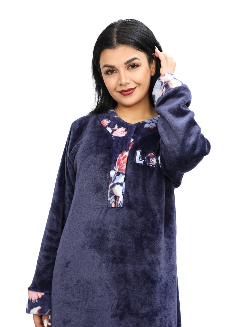 دعدوش  قميص نوم نسائي طويل بتطريز أنيق، عباءة حريمي قطيفة شتوية من دعدوش ,ثوب بيتي ماكسي محتشم للنساء - Image 2