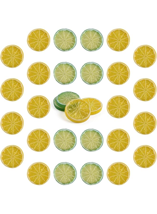 erorex Artificial Lemon Slices Fake Lemon Slice Artificial Fruit Highly Simulation Lifelike Model For Home Party Decoration 20Pcs Yellow + 10Pcs Green - Image 1