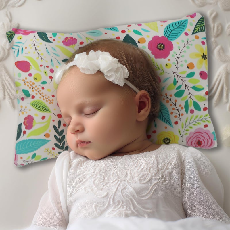 Kradyl Kroft KRADYL KROFT Toddler Pillow with 100% Cotton Removable Cover - 20 X 15 Inches | Children Pillows | Baby Pillows - Umame Floral  - Image 3