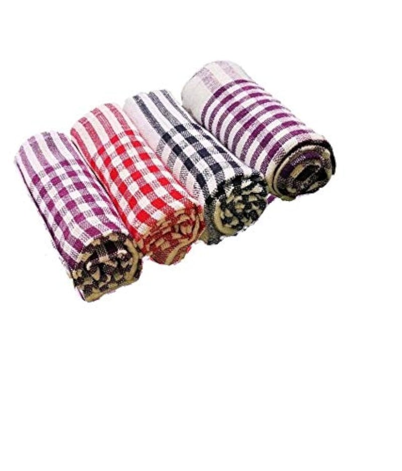 G1 G 1 Kitchen Duster Wet Dry Cotton Cleaning Cloth/Mop Dish Towels, Cotton Checkered Pattern, Set of 4, Multi-Colour, 16 x 24 Inch - Image 1