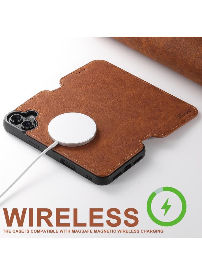 Suteni Case For iPhone 16 Pro J06 Retro Matte Litchi Texture Leather MagSafe Phone Case - Image 4