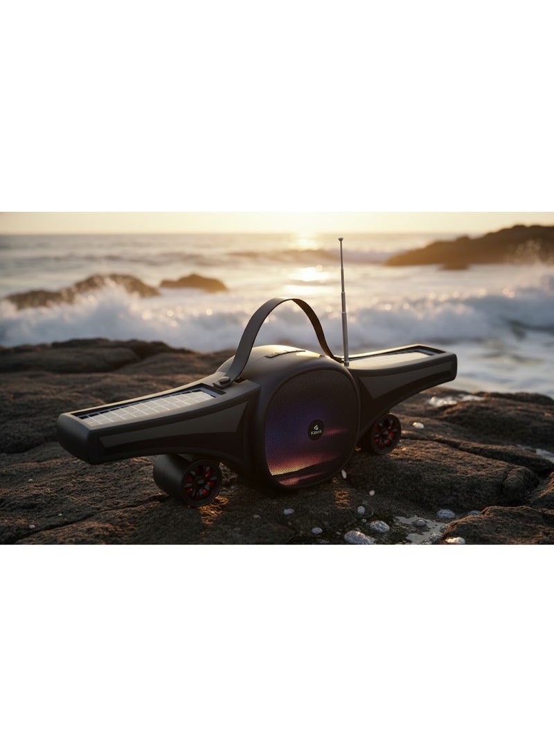 Kisonli SC-21 Bluetooth Stereo Portable Speaker – Solar Charging – Powerful High-Quality Sound – 1200mAh Battery – Black - Image 3