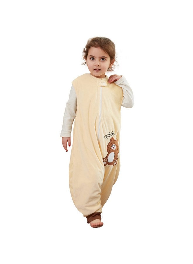 MICHLEY Kids Sleeveless Zipper Sleeping Bag, Autumn Winter Sleeping Sack Polyester Wearable Blankets for Boy Girl, Bear, S - Image 1