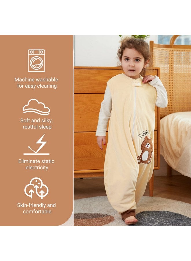 MICHLEY Kids Sleeveless Zipper Sleeping Bag, Autumn Winter Sleeping Sack Polyester Wearable Blankets for Boy Girl, Bear, S - Image 2