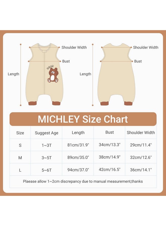 MICHLEY Kids Sleeveless Zipper Sleeping Bag, Autumn Winter Sleeping Sack Polyester Wearable Blankets for Boy Girl, Bear, S - Image 3