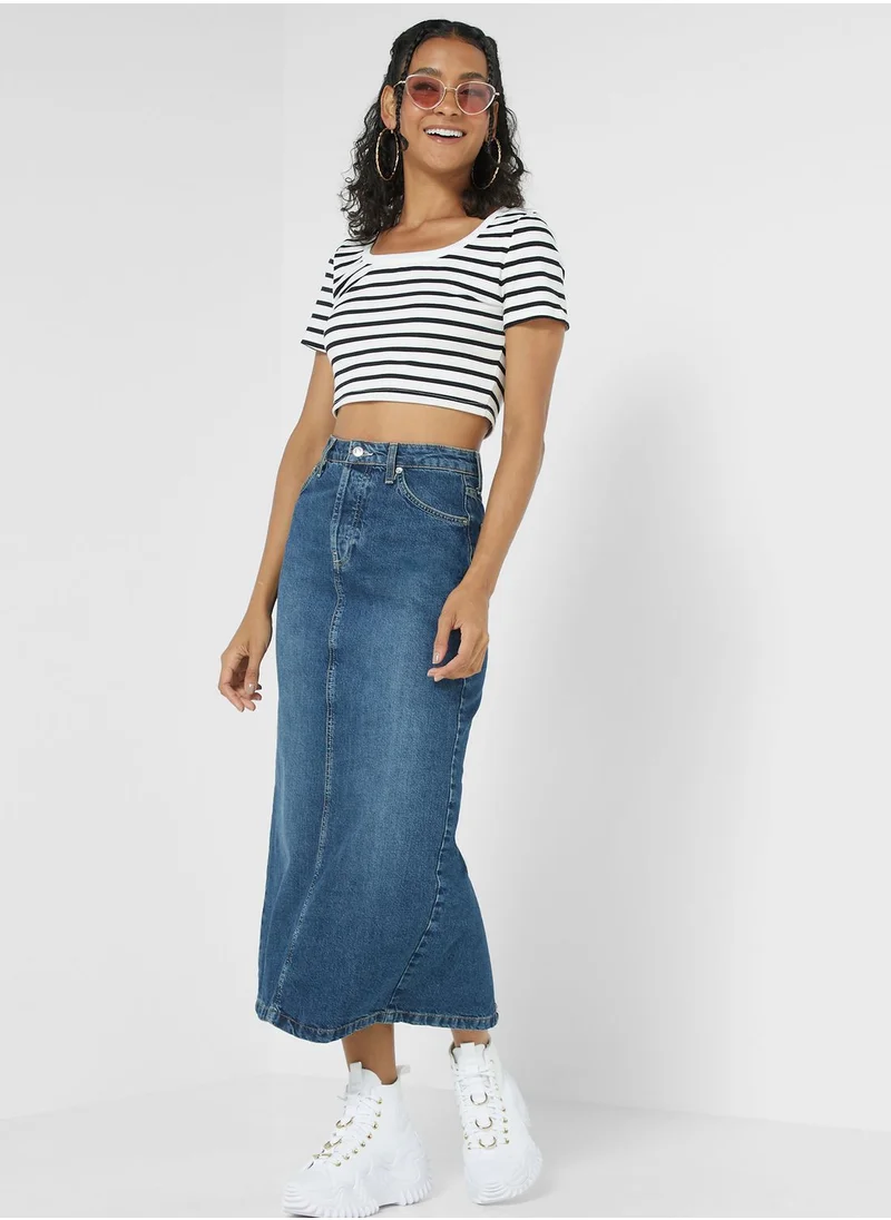 Ginger Soop Neck Stripe Cropped T-shirt