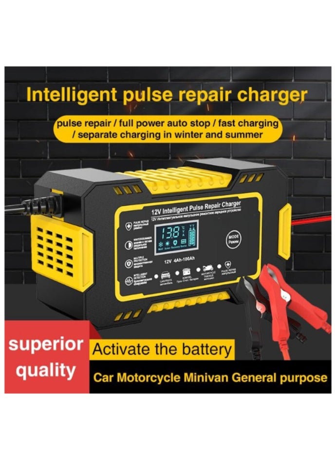 Portable Car Battery Charger, 12V-6A Smart Battery Trickle Charger with LCD Display, Temperature Compensation & Desulfator for Automotive, AGM/Gel Lead Acid Batteries