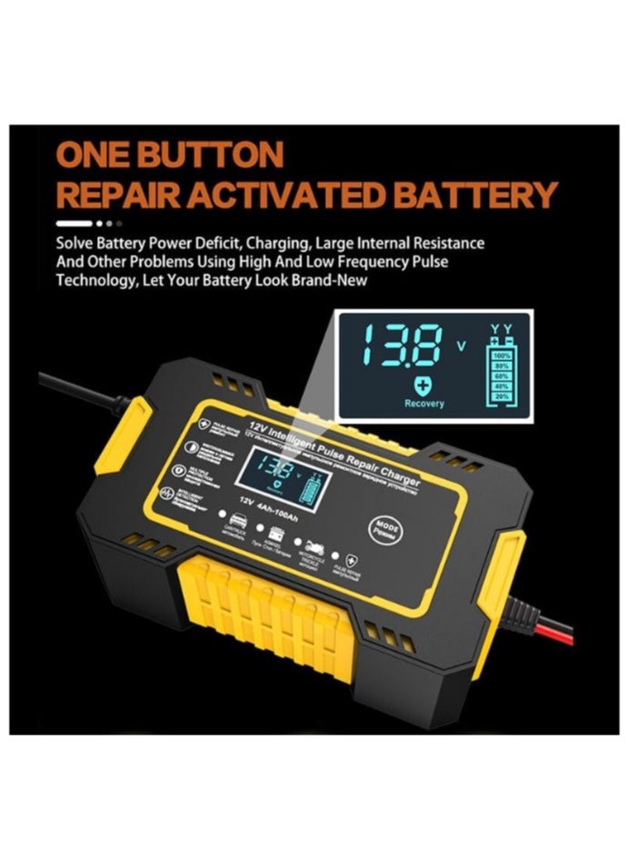 Portable Car Battery Charger, 12V-6A Smart Battery Trickle Charger with LCD Display, Temperature Compensation & Desulfator for Automotive, AGM/Gel Lead Acid Batteries