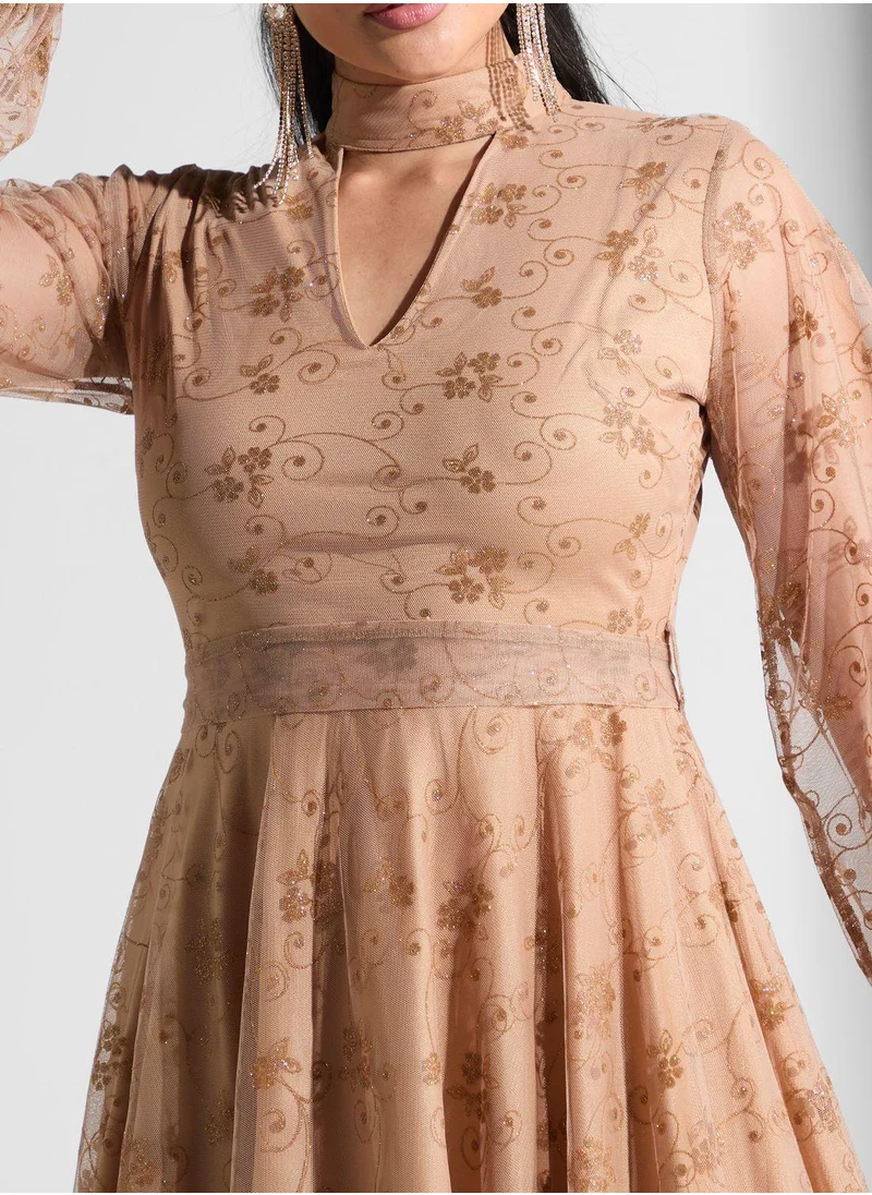 Golden Apple Sequin Cut Out Detail Dress