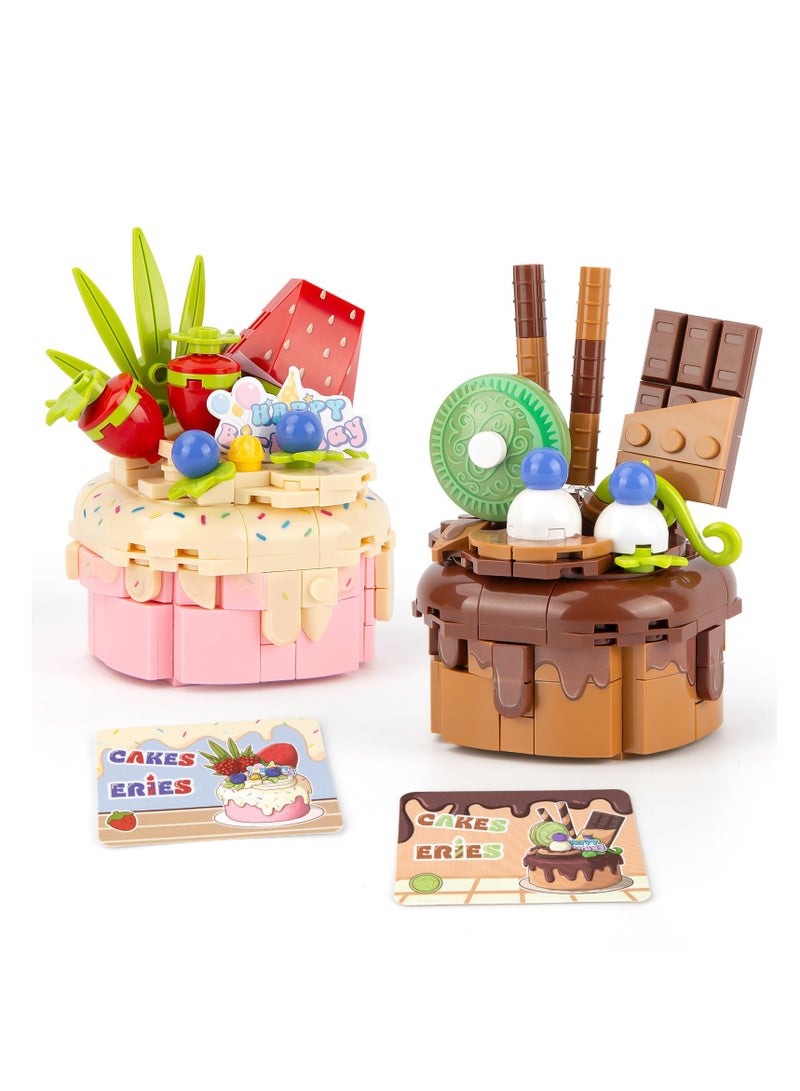 SYOSI Birthday Cake Building Sets Party Favors Friends Girls Gifts for 6+ Kids Classroom and Party 2 in 1 Building Blocks Set with Chocolate Strawberry 381Pieces - Image 1