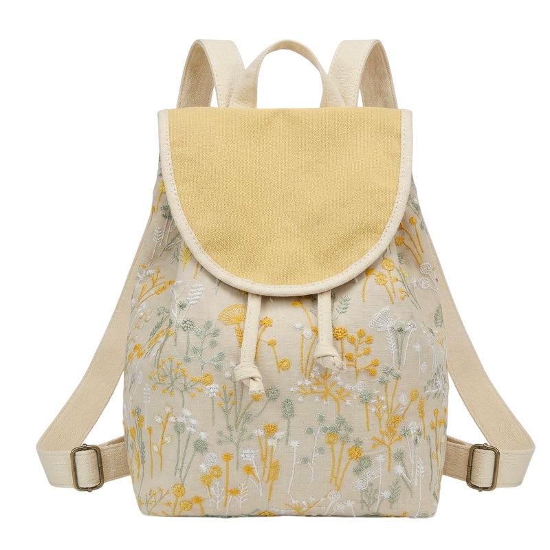 Goodhan Vintage Embroidered Backpack Purses for Women - Boho Shoulder Bag for Travel,Ethnic Floral Mini Back Pack,Lightweight Handbags for Daily Use (Yellow) - Image 1