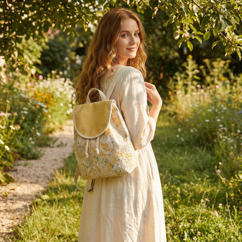 Goodhan Vintage Embroidered Backpack Purses for Women - Boho Shoulder Bag for Travel,Ethnic Floral Mini Back Pack,Lightweight Handbags for Daily Use (Yellow) - Image 2