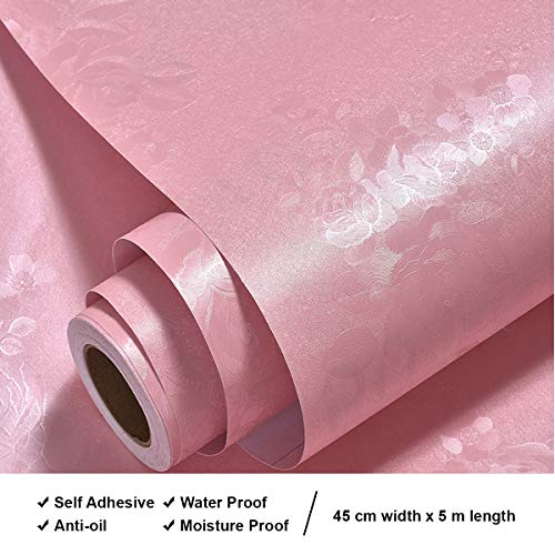 wolpin DIY Self Adhesive PVC Decal Flower Rose Wall Stickers Wallpaper (45 x 300 CM, Blush Pink) | Home Decoration for Living Room Hall Bedroom | Easy Peel & Stick Décor Paper - Image 3