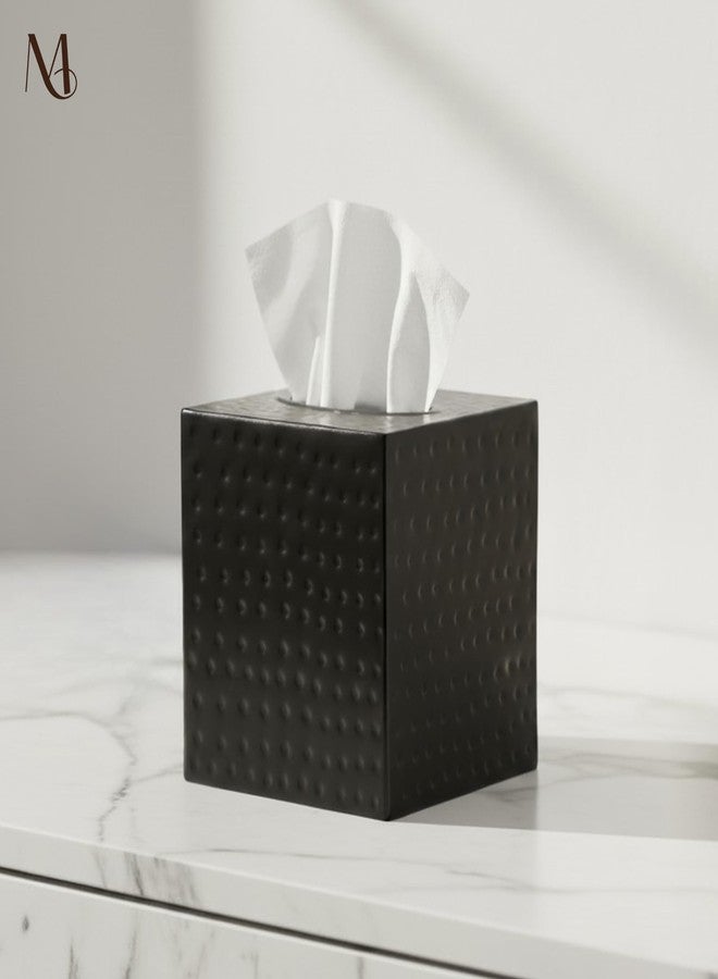 Monarch Abode Tissue Box Cover Square - Hand Hammered Black Metal Tissue Holder Box for Bathroom Accessory, Aesthetic Decorative Facial Napkin Cube for Modern Home Decor - Image 5