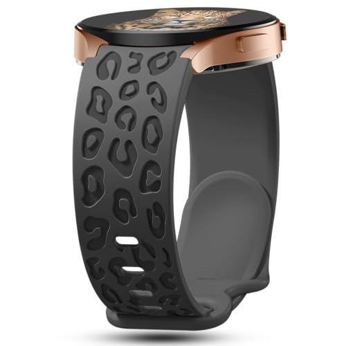 IKANFI No Gap Leopard Engraved Bands Compatible for Samsung Galaxy Watch 6/5/4 Band 40mm 44mm,Watch 6 47mm 43mm,5 Pro 45mm,Watch 4 Classic 42mm 46mm,20mm Soft Silicone Replace Strap Women-NBlack - Image 1