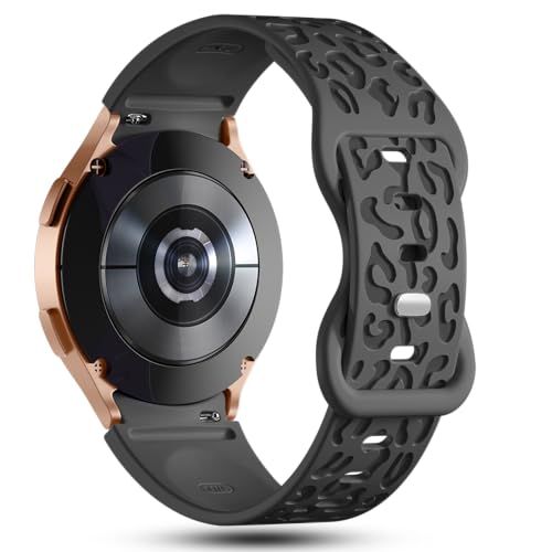 IKANFI No Gap Leopard Engraved Bands Compatible for Samsung Galaxy Watch 6/5/4 Band 40mm 44mm,Watch 6 47mm 43mm,5 Pro 45mm,Watch 4 Classic 42mm 46mm,20mm Soft Silicone Replace Strap Women-NBlack - Image 3