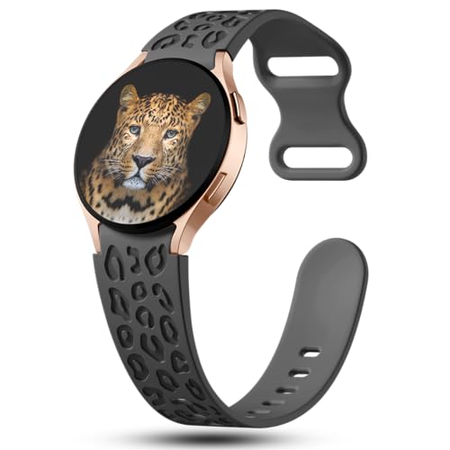 IKANFI No Gap Leopard Engraved Bands Compatible for Samsung Galaxy Watch 6/5/4 Band 40mm 44mm,Watch 6 47mm 43mm,5 Pro 45mm,Watch 4 Classic 42mm 46mm,20mm Soft Silicone Replace Strap Women-NBlack - Image 2