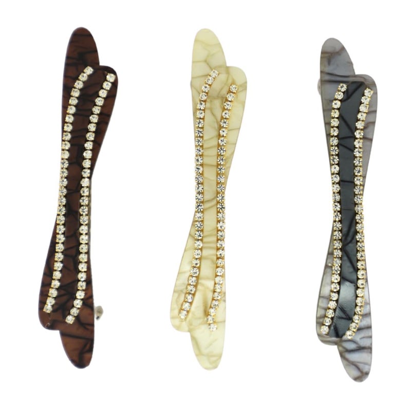 JWELLA Marble Finish Hair Clips with Rhinestone Accents, Set of 3, Elegant (Desing-1) - Image 1