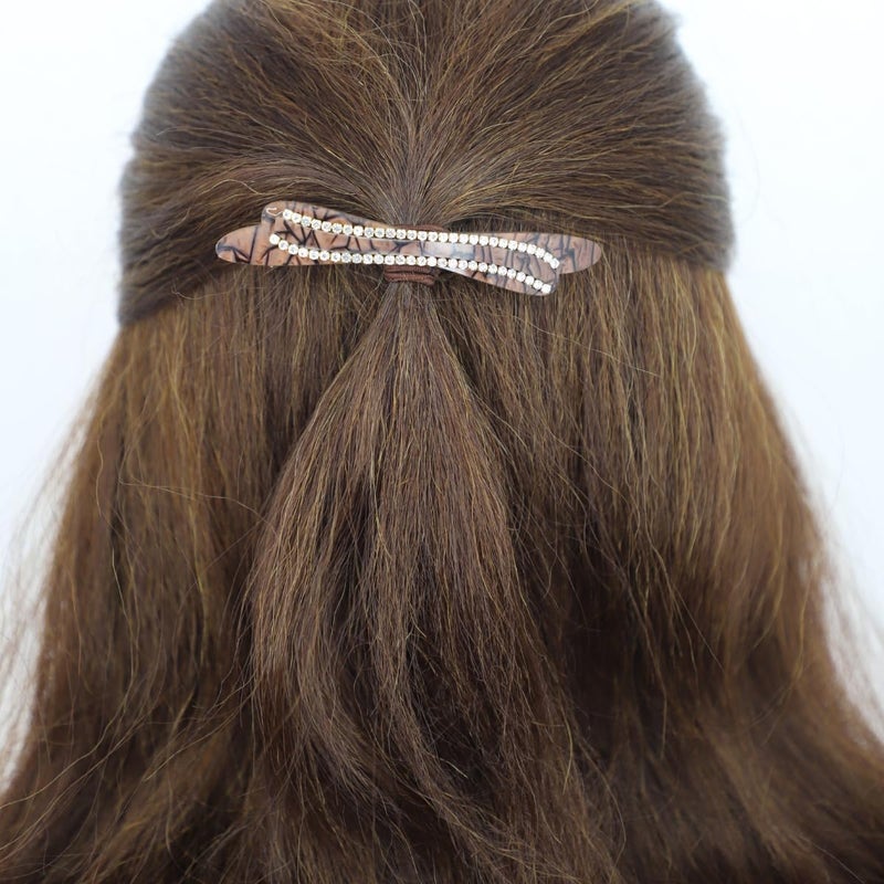 JWELLA Marble Finish Hair Clips with Rhinestone Accents, Set of 3, Elegant (Desing-1) - Image 3