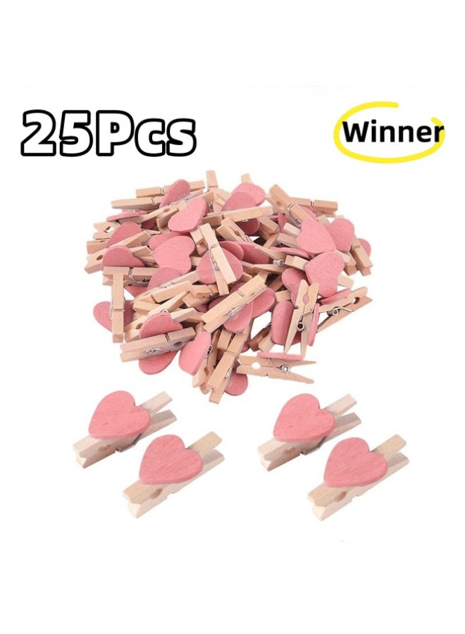 Winner 25 Pcs Pink Mini Heart Wooden Clips Clothespins Photo Paper Peg Pin Craft Decoration Clips, Clothes Pins, Laundry Storage and Organization - Image 1