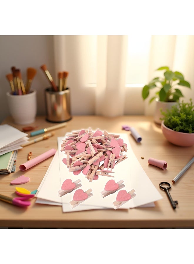 Winner 25 Pcs Pink Mini Heart Wooden Clips Clothespins Photo Paper Peg Pin Craft Decoration Clips, Clothes Pins, Laundry Storage and Organization - Image 2