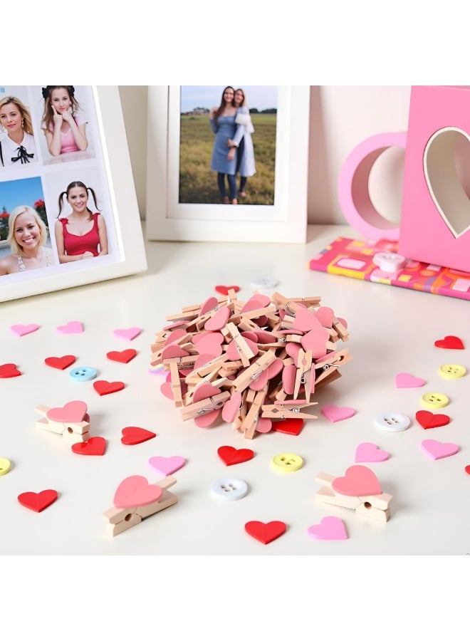 Winner 25 Pcs Pink Mini Heart Wooden Clips Clothespins Photo Paper Peg Pin Craft Decoration Clips, Clothes Pins, Laundry Storage and Organization - Image 3