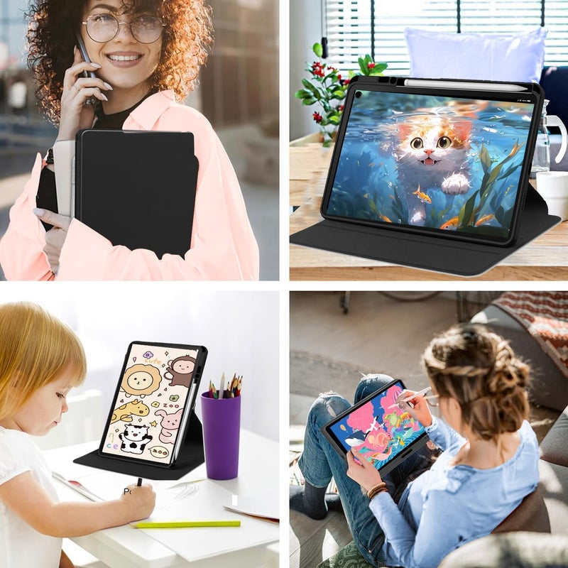 جراب متوافق مع جهاز هواوي ميت باد برو 11 2024/2022 اللوحي مع حامل قلم، خاصية الإيقاظ/السكون التلقائي، جراب دوار لجهاز هواوي ميت باد برو 11، أسود - Image 2