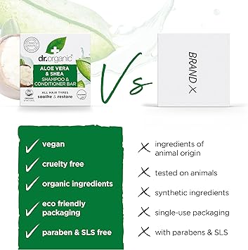 dr.organic Dr Organic Aloe Vera Shea Shampoo Bar Soothing All Hair Types Plastic Free Solid Shampoo Bar Natural Vegan CrueltyFree75g - Image 4