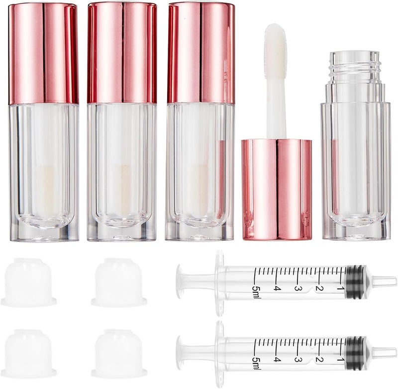 Qeuly 6ml Empty Lip Gloss Tubes Clear Mini Lip Gloss Tubes Lip Balm Tubes Containers with Lip Gloss Applicator Wands for Women Girls DIY Makeup Lipgloss Making Kit D25xH86mm Rose Gold